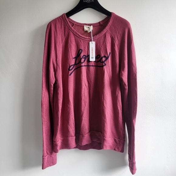 New Sundry Loved Graphic Print Crewneck Long Sleeve Pullover Sweatshirt NWT 1/S - Picture 1 of 8